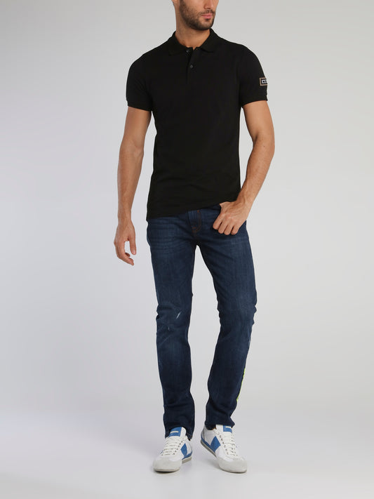 Black Polo Shirt With Sleeve Patched Logo