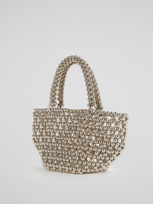 Silver Tako Pearl Beaded Tote Bag