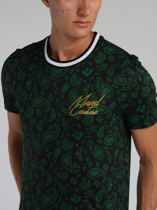 Green Paisley Print T-Shirt