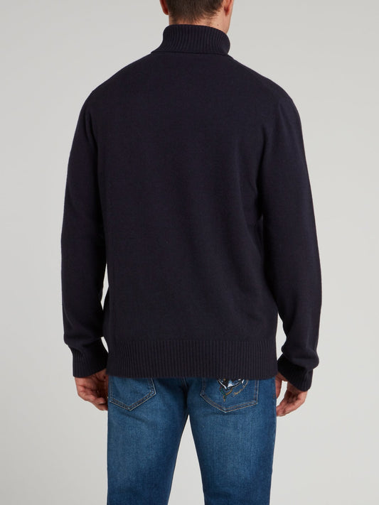 Navy Logo Appliquéd Turtleneck Top