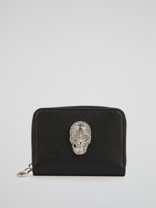 Black Crystal Skull Zip Around Wallet