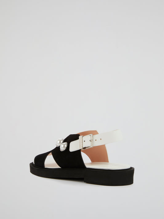 Pearl Detail Slingback Flat Sandals