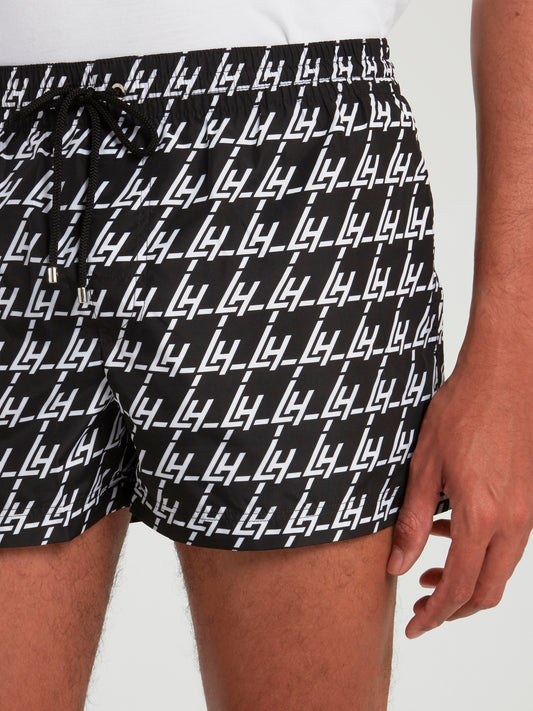 Monogram Print Drawstring Swim Shorts