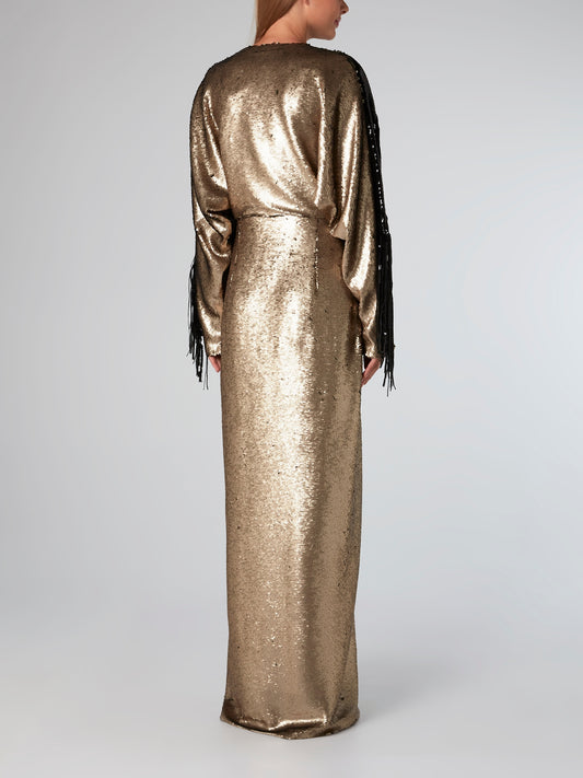 Gold Fringe Detailed Paillette Dress
