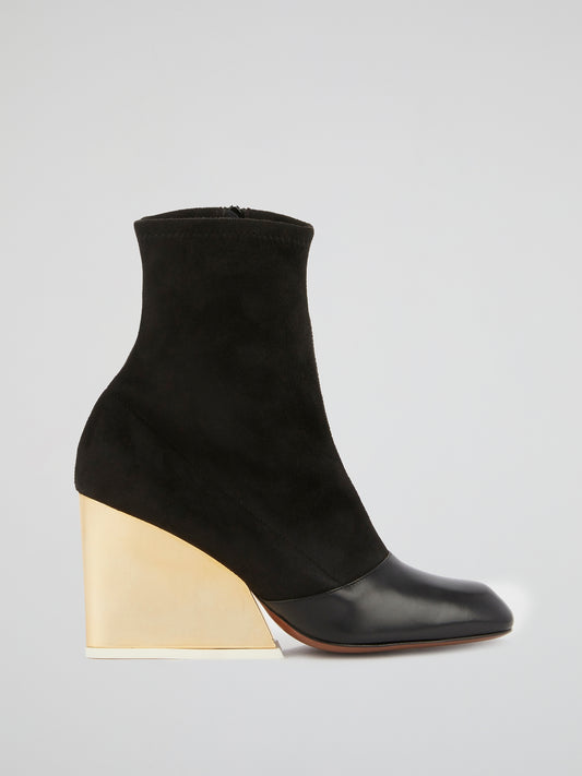 Black Suede Panel Ankle Boots