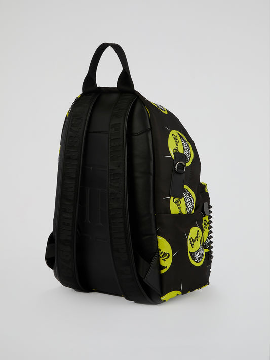 Black All-Over Print Studded Backpack