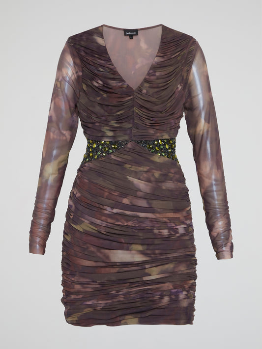 Camo Ruched Long Sleeve Dress