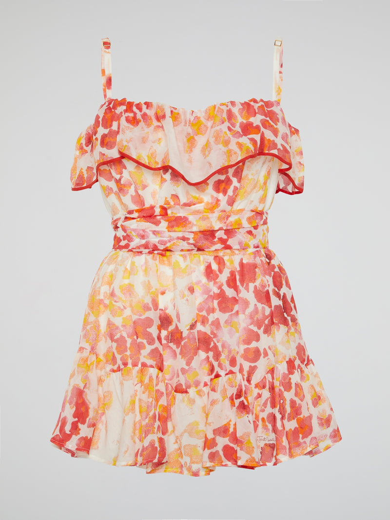 Orange Printed Frill Detail Top