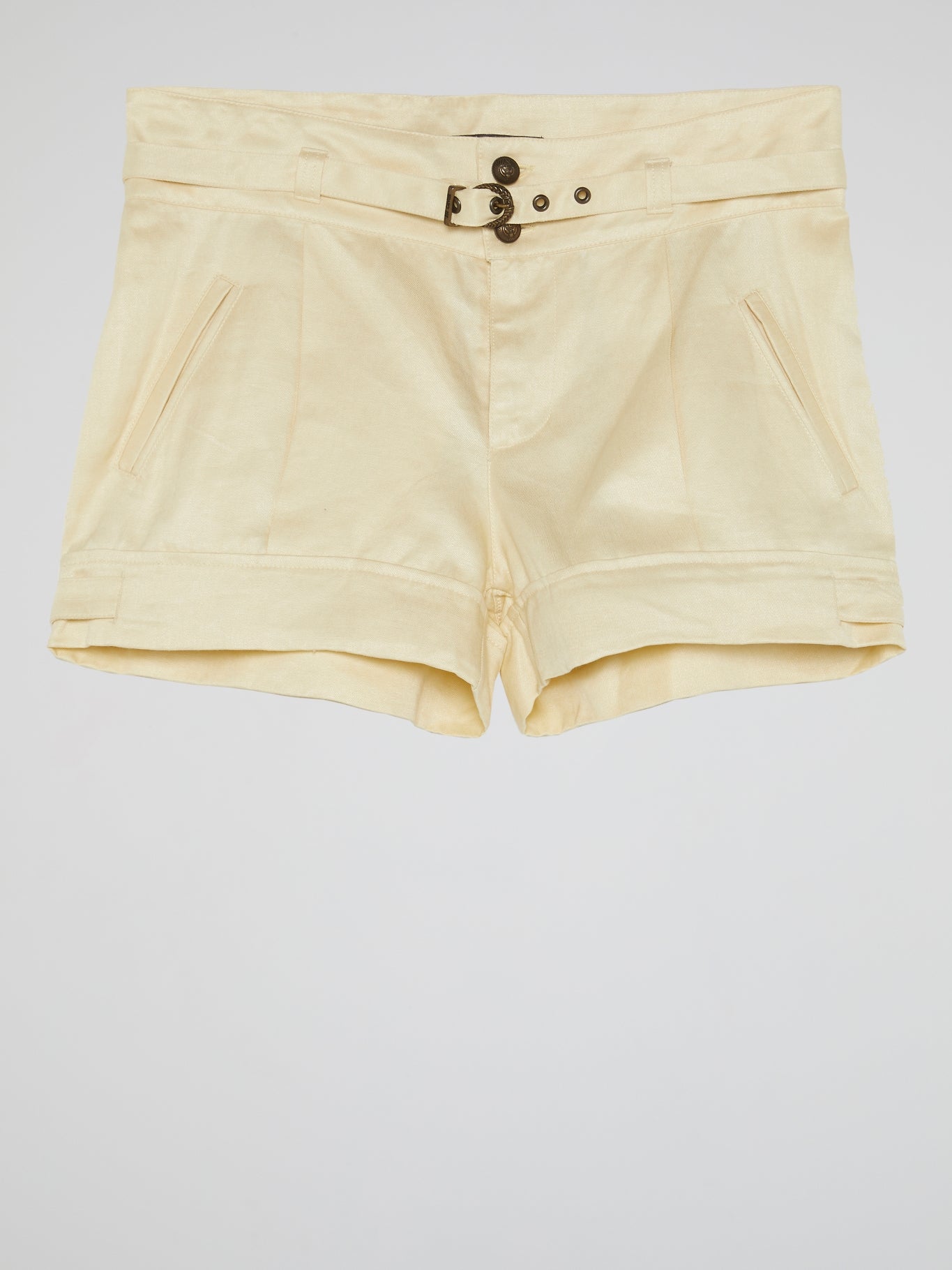 Beige Belted Mini Shorts