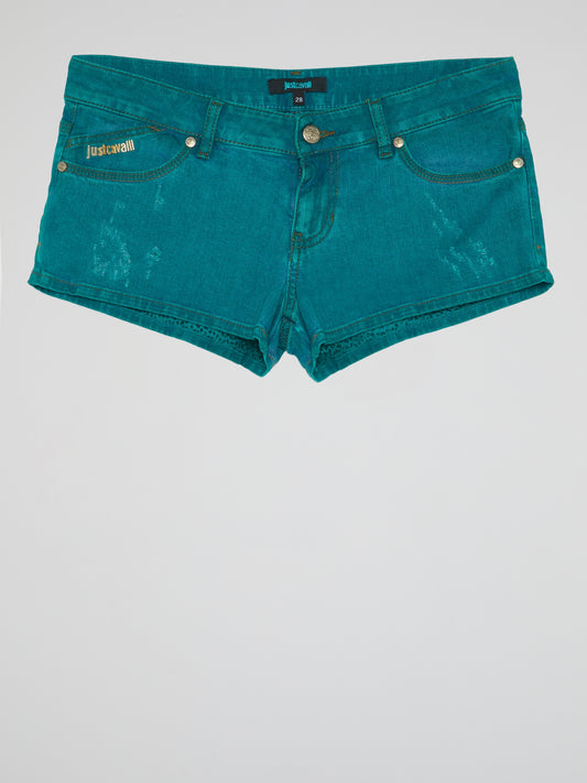 Teal Distressed Shorts