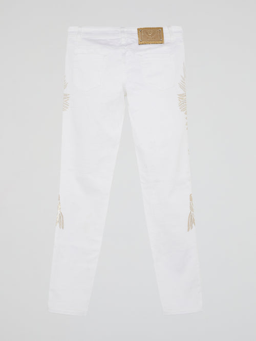 White Embellished Slim Fit Pants