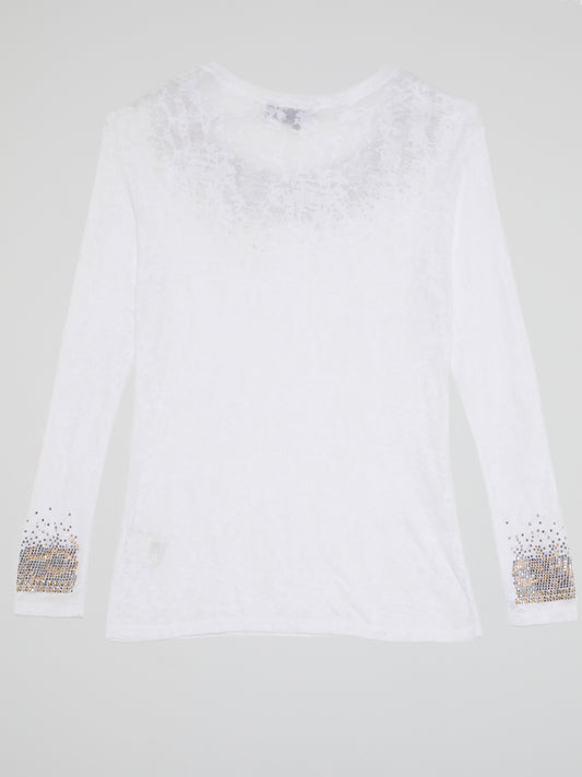 White Studded Long Sleeve Top