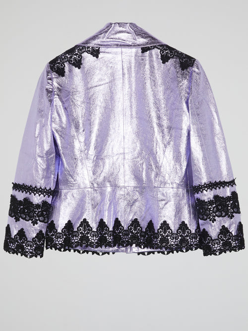 Purple Metallic Lace-Detail Blazer