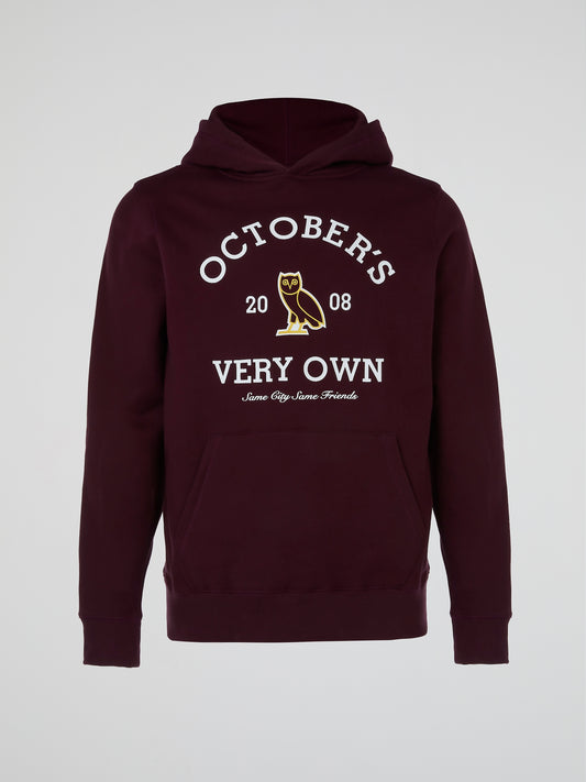 Burgundy Collegiate Printed Hoodie