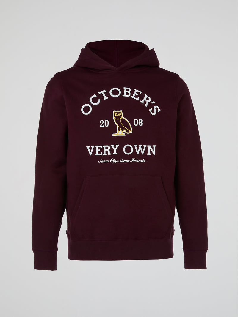 Burgundy Collegiate Printed Hoodie