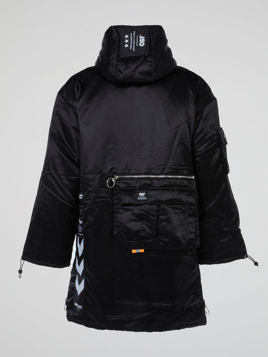 Black Satin Hooded Parka Coat