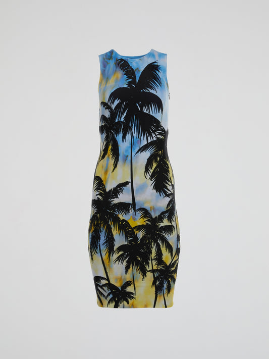 Tropical Inspired Print Sleeveless Midi Dress