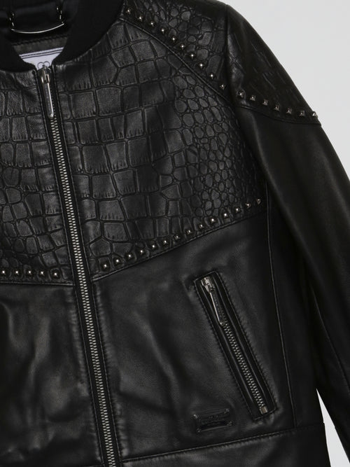 Black Reptilian Leather Jacket (Kids)
