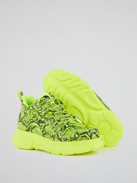 CLD Corin Neon Yellow Snake Print Sneakers